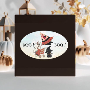 Boo Crew Black Cat Witch Hat Ghost Story Book Cute Oval Sticker