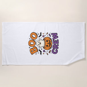 Boo Crew Cute Ghost Pumpkin Halloween Shirt Design Beach Towel