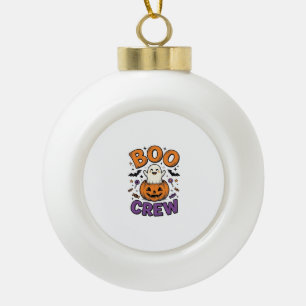Boo Crew Cute Ghost Pumpkin Halloween Shirt Design Ceramic Ball Christmas Ornament