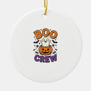 Boo Crew Cute Ghost Pumpkin Halloween Shirt Design Ceramic Tree Decoration