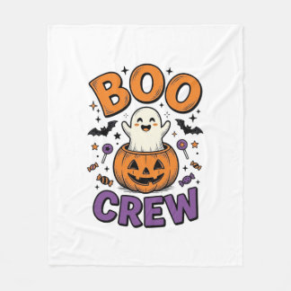 Boo Crew Cute Ghost Pumpkin Halloween Shirt Design Fleece Blanket