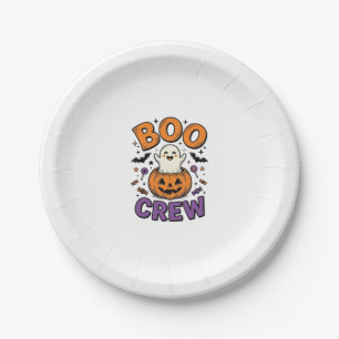 Boo Crew Cute Ghost Pumpkin Halloween Shirt Design Paper Plate