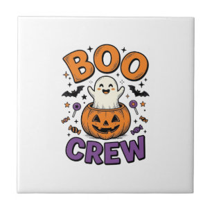 Boo Crew Cute Ghost Pumpkin Halloween Shirt Design Tile
