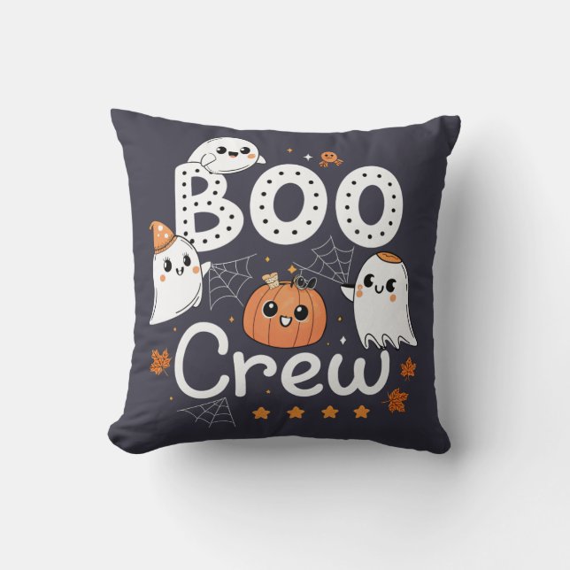 Boo Crew Cute Halloween Ghosts and Pumpkin Cushion (Front)
