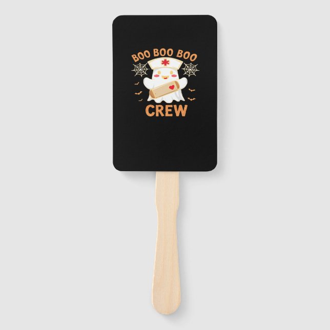 Boo Crew Funny Ghost Spooky Halloween Nurse T-Shir Hand Fan (Front)