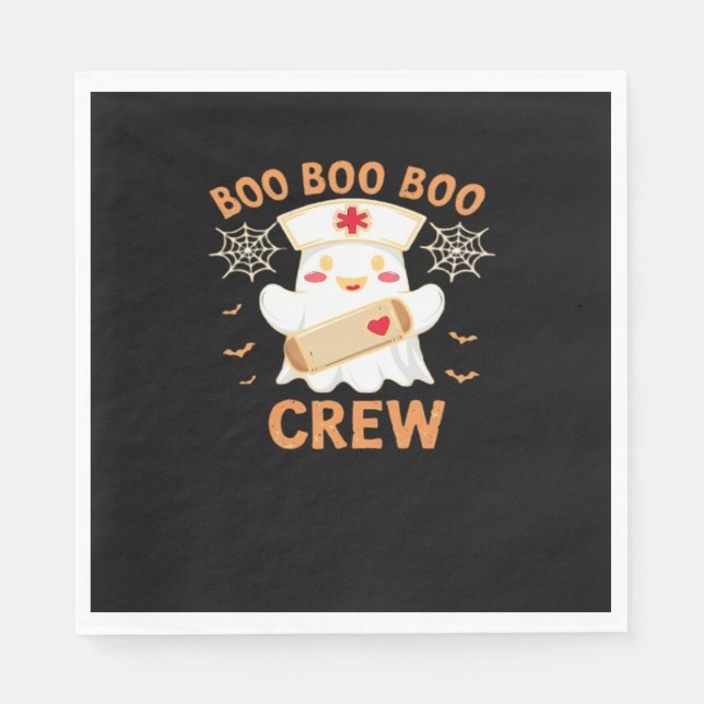 Boo Crew Funny Ghost Spooky Halloween Nurse T-Shir Napkin (Front)