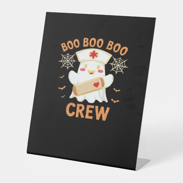 Boo Crew Funny Ghost Spooky Halloween Nurse T-Shir Pedestal Sign (Front)