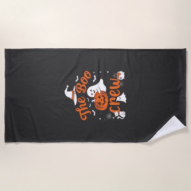 Boo Crew Ghost Pumpkin White Cat Witch Hat Beach Towel (Front)