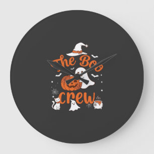 Boo Crew Ghost Pumpkin White Cat Witch Hat Large Clock