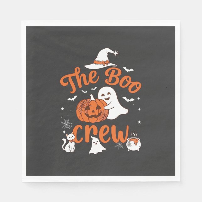 Boo Crew Ghost Pumpkin White Cat Witch Hat Napkin (Front)