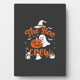 Boo Crew Ghost Pumpkin White Cat Witch Hat Plaque