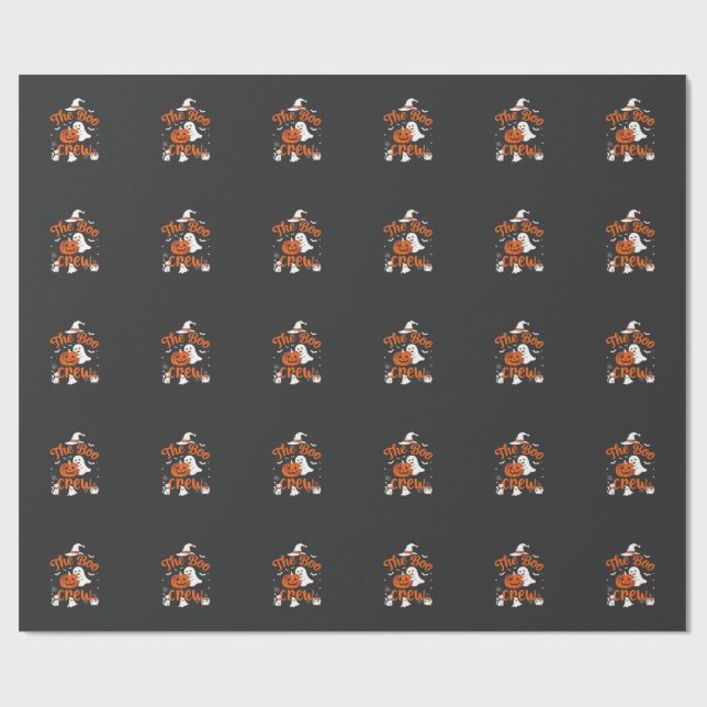 Boo Crew Ghost Pumpkin White Cat Witch Hat Wrapping Paper (Flat)