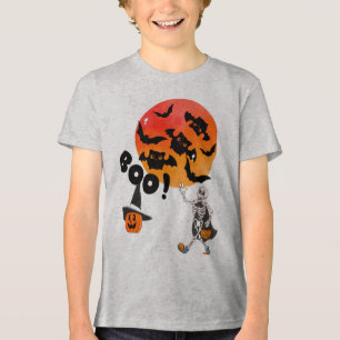 Boo Crew Halloween Kids T-Shirt with Skeleton, Bat Tri-Blend Shirt