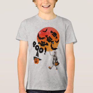 Boo Crew Halloween Kids T-Shirt with Skeleton, Bat Tri-Blend Shirt