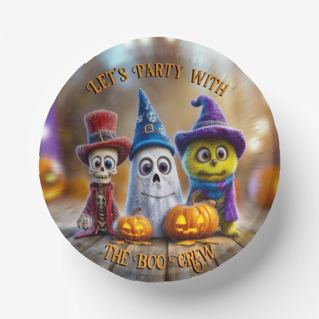 Boo Crew Halloween Party Ghost Skeleton Monster Paper Plate (Front)