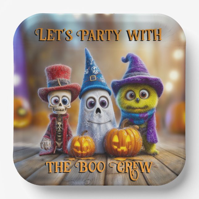 Boo Crew Halloween Party Ghost Skeleton Monster Paper Plate (Front)
