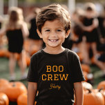 Boo Crew Monogrammed Halloween Baby T-Shirt<br><div class="desc">Keep it cute and simple this spooky season with this monogrammed Halloween kids shirt! Featuring a minimalist “Boo Crew” text design, you can personalise it with your child’s name and choose from t-shirts, sweatshirts, or baby bodysuits — perfect for kids of all ages. Ideal for trick-or-treating, school parties, or cosy...</div>