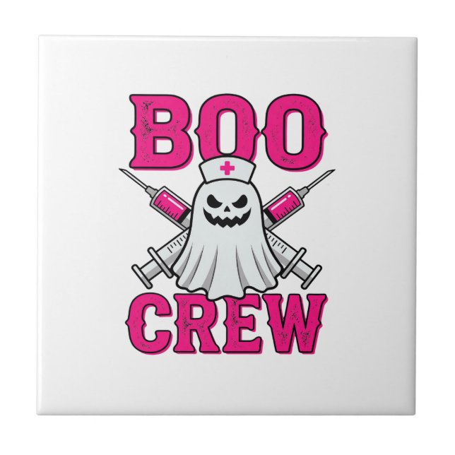 Boo Crew Nurse Ghost Halloween Tile (Front)