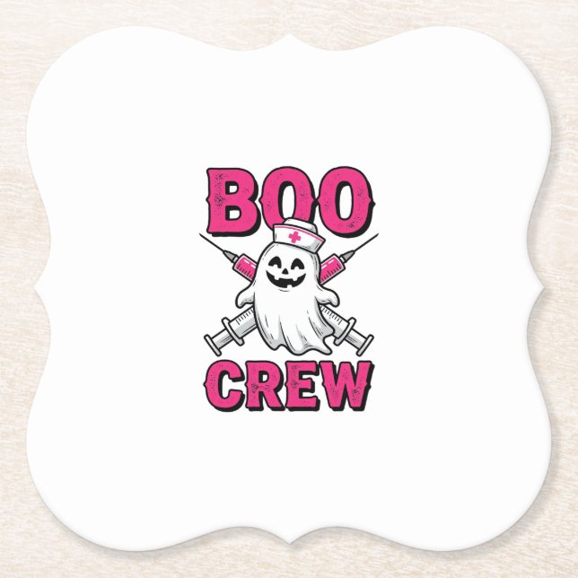 Boo Crew Nurse Ghost Halloween Vector Design_1 Paper Coaster (Front)