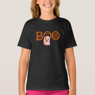 Boo Crew Orange Black Spiderweb Halloween Ghost T-Shirt