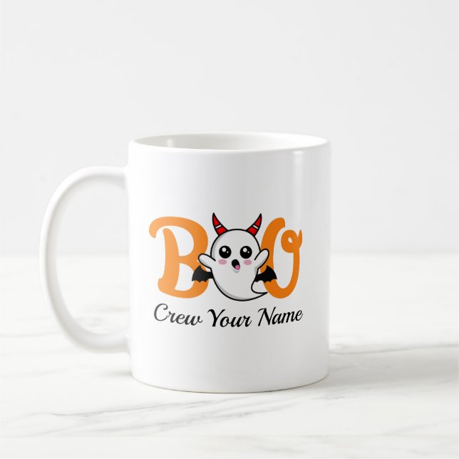 Boo Crew Orange Halloween Family Personalised Coffee Mug (Left)