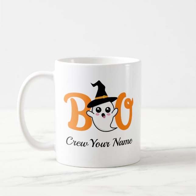 Boo Crew Orange Halloween Family Personalised Coffee Mug (Left)