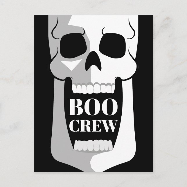 Boo Crew Skull Halloween Black and White Spooky Postcard (Front)