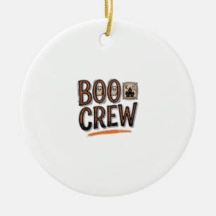 Boo Crew Vintage Halloween Engraving Shirt Design_ Ceramic Tree Decoration