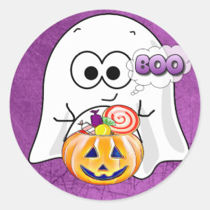 Boo Cute Black and Purple Ghost Halloween Stickers