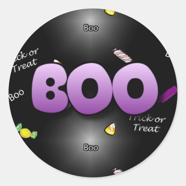 Boo Cute Black and Purple Halloween Stickers (Front)