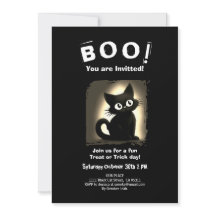 Boo Cute Black Cat Halloween Party Invitation