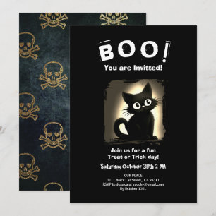 Boo Cute Black Cat Halloween Party Invitation