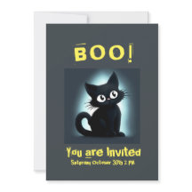 Boo Cute Black Cat Halloween Party Invitation