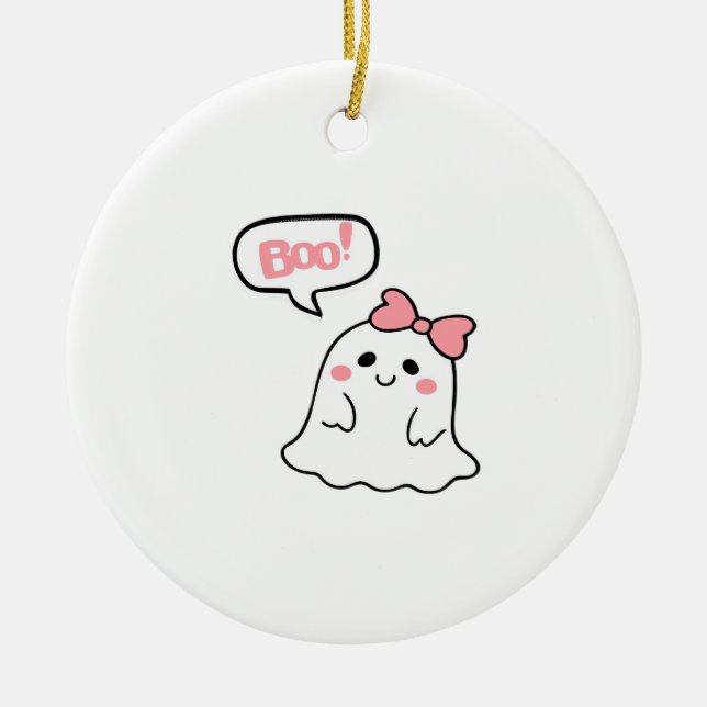 Boo! Cute Boo Minimal Clean Ceramic Tree Decoration (Front)