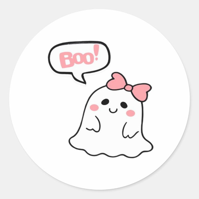 Boo! Cute Boo Minimal Clean Classic Round Sticker (Front)
