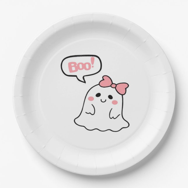 Boo! Cute Boo Minimal Clean Paper Plate (Front)