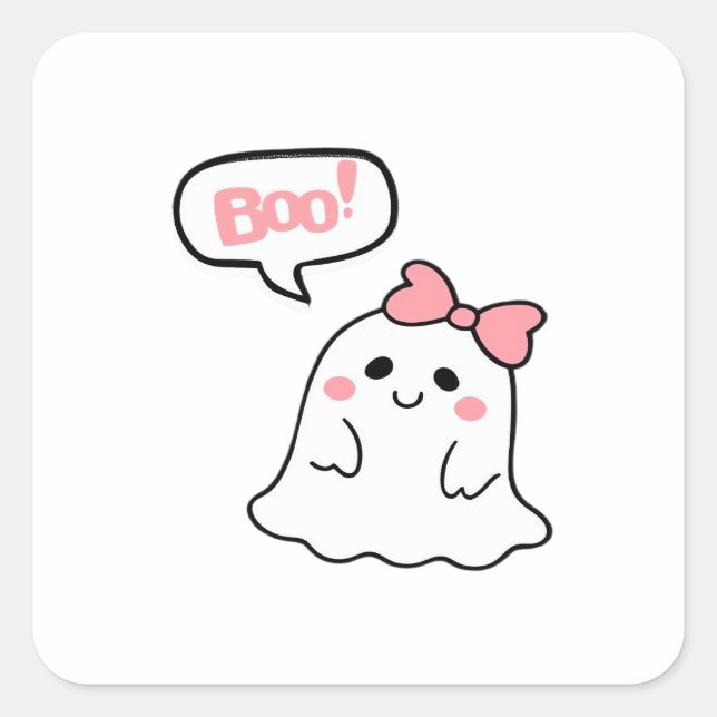 Boo! Cute Boo Minimal Clean Square Sticker (Front)