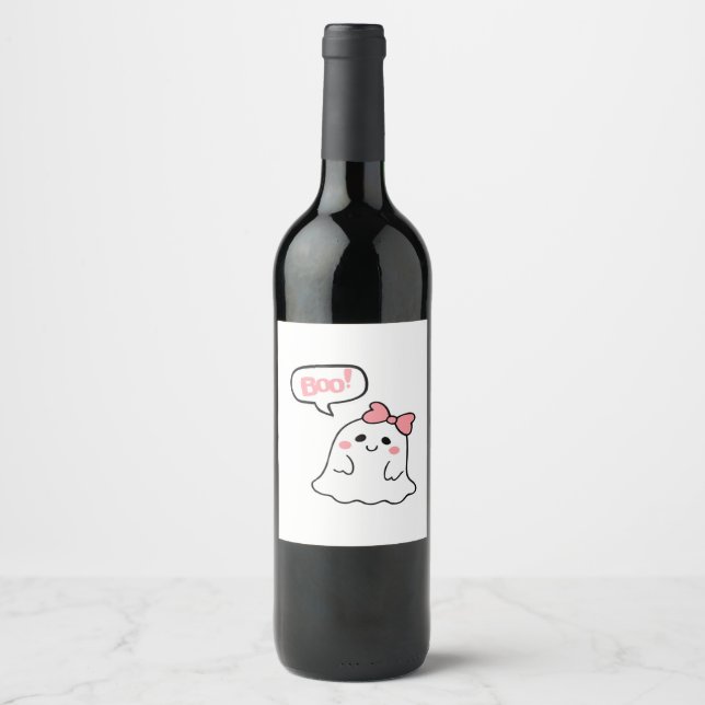 Boo! Cute Boo Minimal Clean Wine Label (Front)