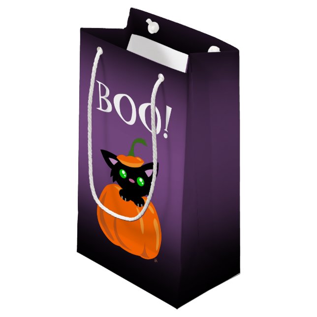 BOO! Cute Cat in a Pumpkin Gift Bag (Front Angled)