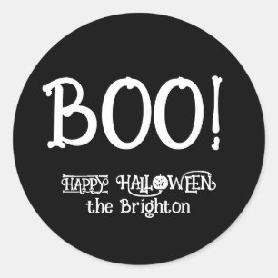 Boo cute fun bone pumpkin Halloween Classic Round Sticker