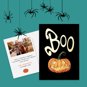 Boo Cute Fun Halloween Spooktacular Orange Pumpkin Foil Holiday Postcard
