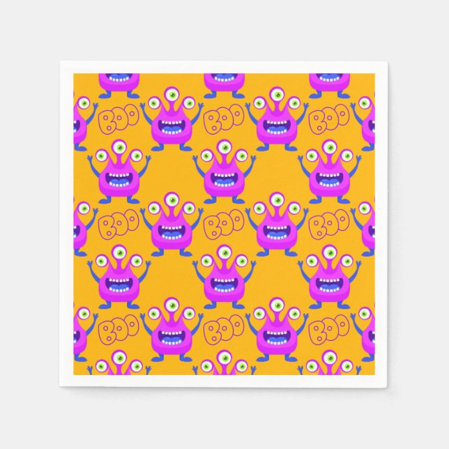 Boo! Cute Funny Spooky Monsters Halloween Napkin (Front)