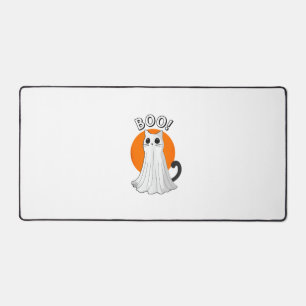 Boo Cute Ghost Cat Halloween Moon Spooky Kitty Desk Mat