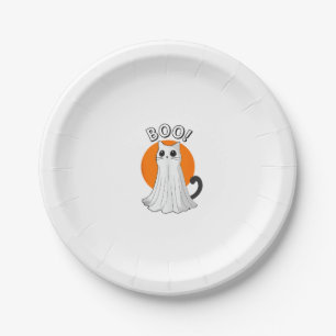 Boo Cute Ghost Cat Halloween Moon Spooky Kitty  Paper Plate