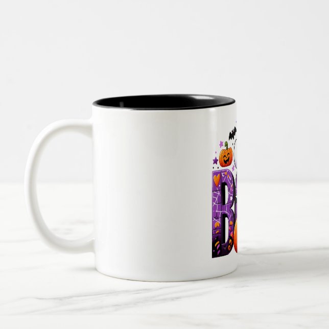 Boo Cute Ghost Halloween Design Two-Tone Coffee Mug (Left)