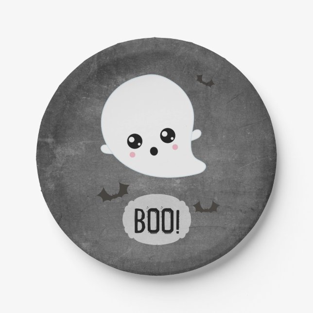 Boo Cute Ghost Halloween Party Paper Plate (Front)