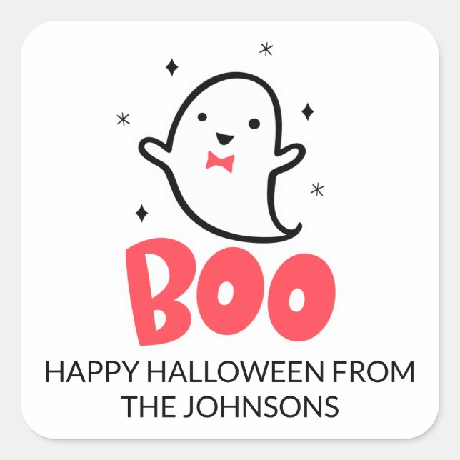 Boo, Cute Ghost, Halloween Square Sticker (Front)