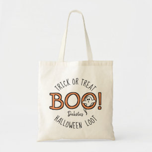 BOO! Cute Ghost Kids Name Halloween Trick or Treat Tote Bag