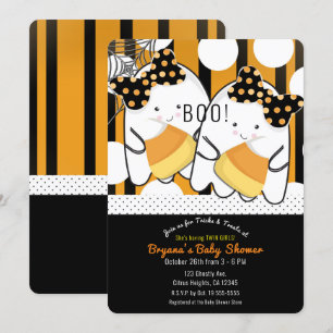 Boo Cute Ghost Twin Girls Halloween Baby Shower Invitation