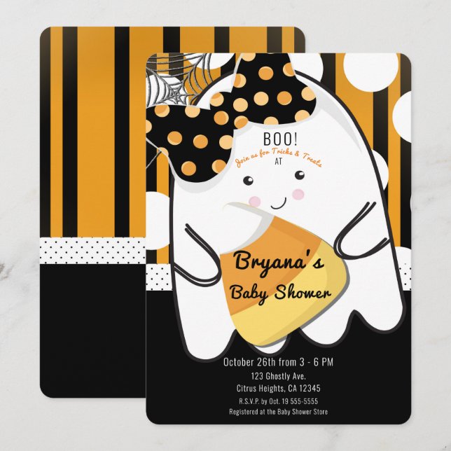 Boo Cute Girl Ghost Halloween Kids Baby Shower Invitation (Front/Back)